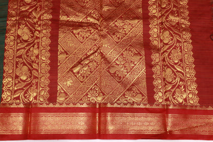 Cotton Saree Green  With red Colour - Vaishali Silks