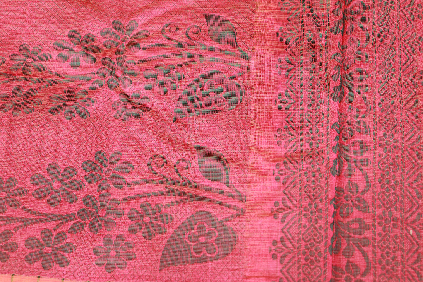 Silk  Cotton  Saree Pink with  Green  Colour - Vaishali Silks