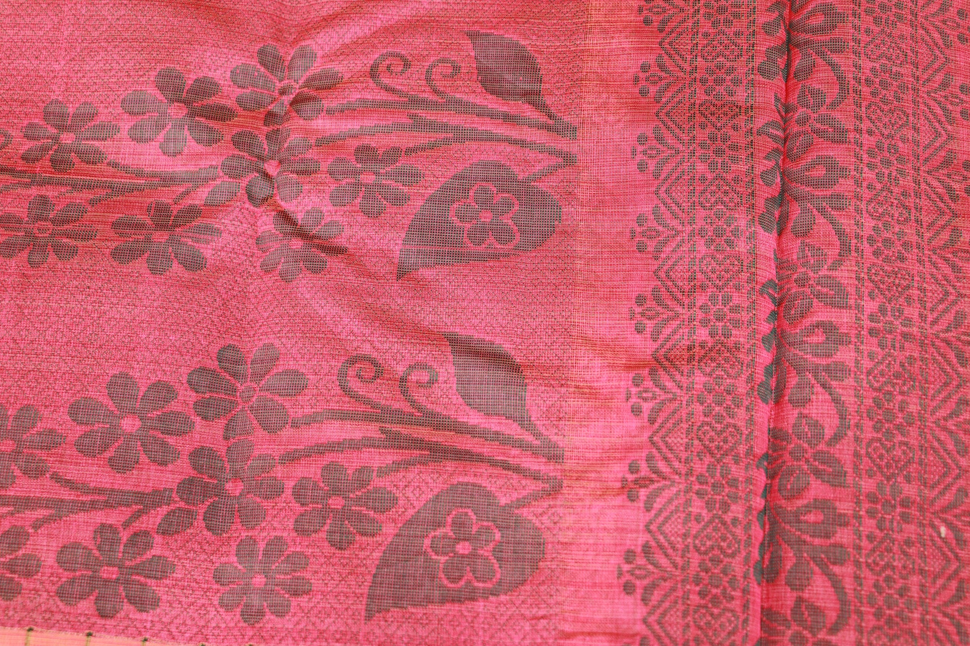 Silk  Cotton  Saree Pink with  Green  Colour - Vaishali Silks