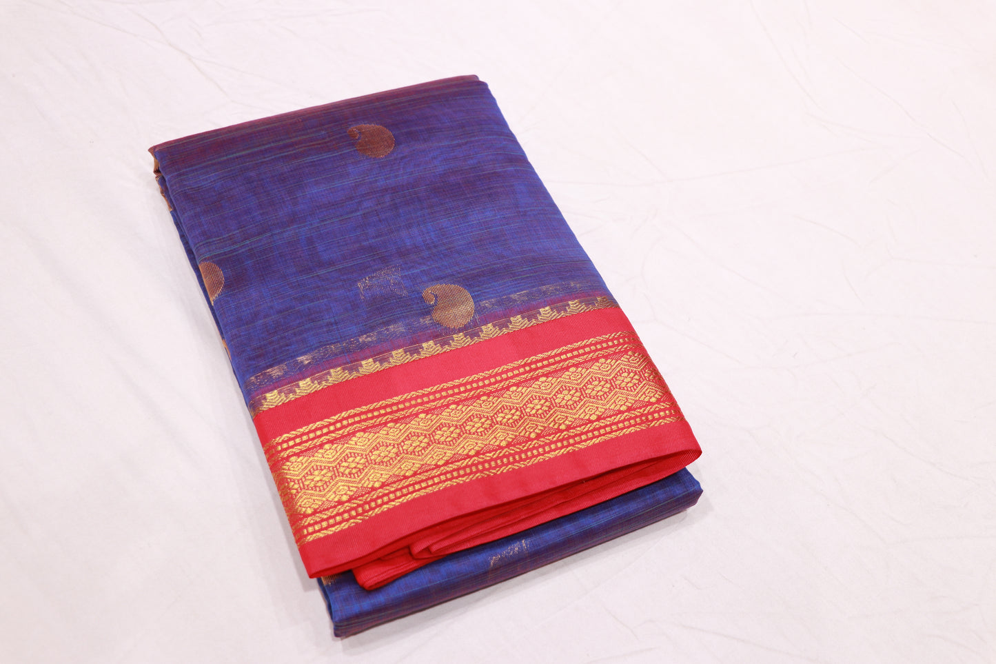 Silk Cotton Saree Blue  Colour