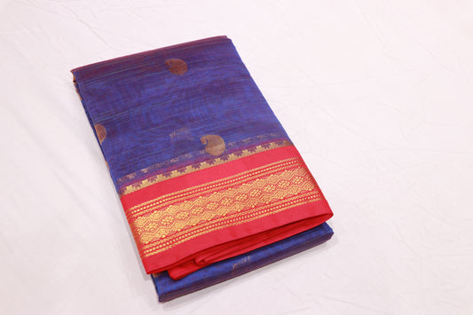 Silk Cotton Saree Blue  Colour