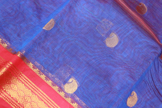 Silk Cotton Saree Blue  Colour