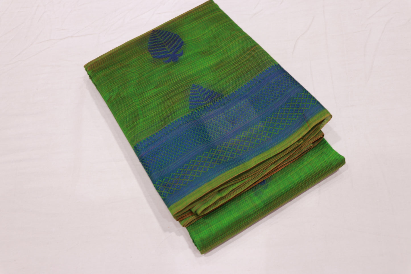 Silk Cotton Saree Parrot  Green With Blue  Colour - Vaishali Silks