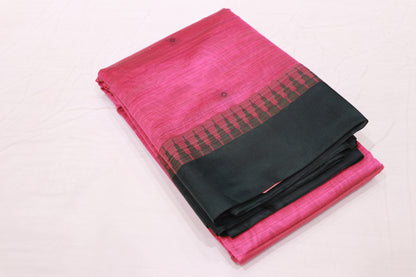 Silk Cotton Saree Pink With  Bottle Green Colour - Vaishali Silks