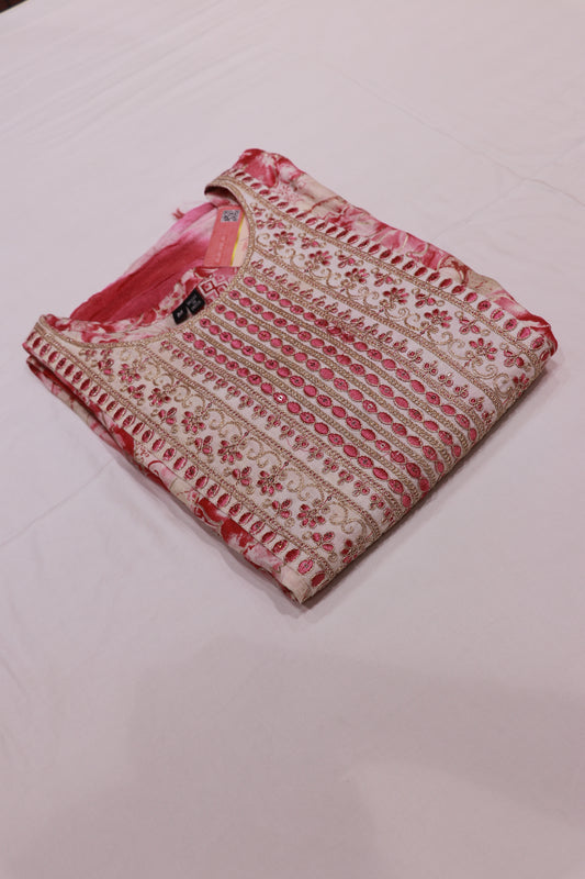 Cotton Pink With Sandal Kurthi Set