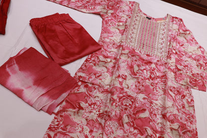 Cotton Pink With Sandal Kurthi Set