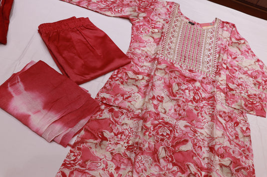 Cotton Pink With Sandal Kurthi Set