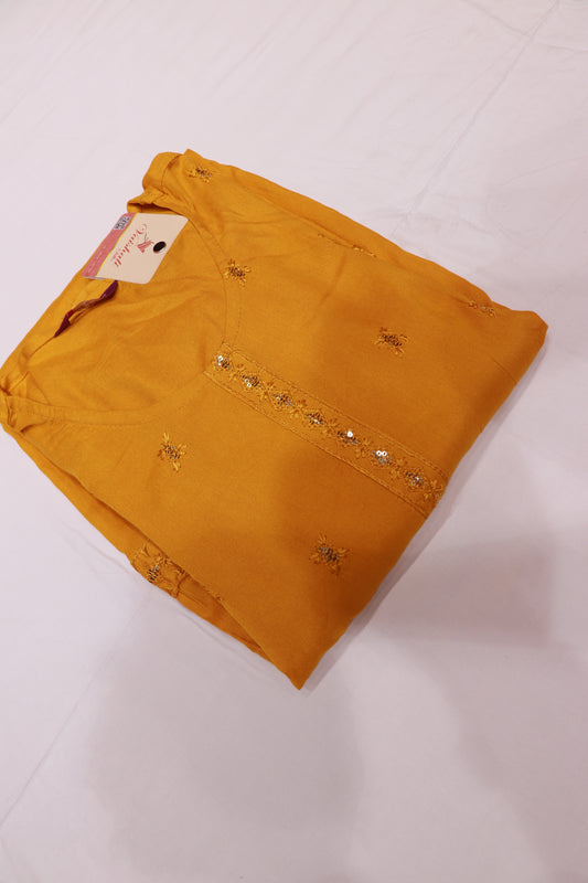 Span Yellow  Colour Kurthi Set