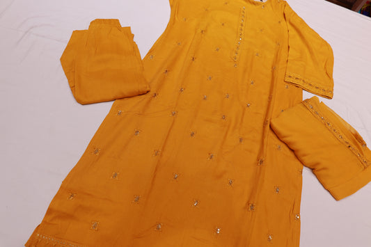 Span Yellow  Colour Kurthi Set