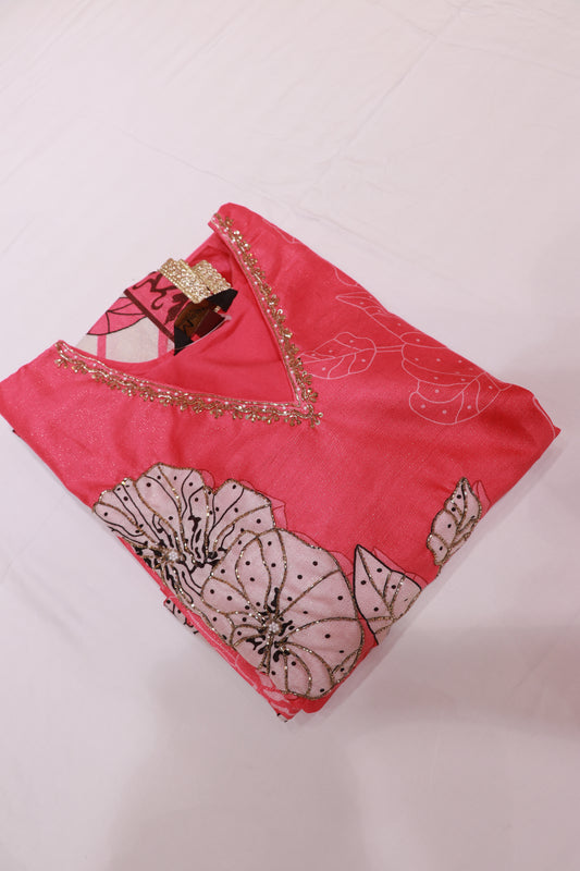 Tissue Pink Colour Kurthi Set