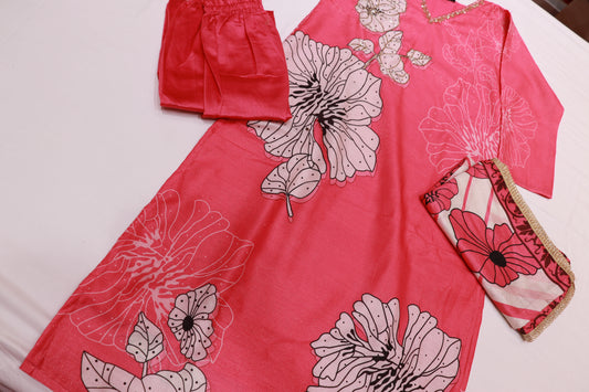 Tissue Pink Colour Kurthi Set