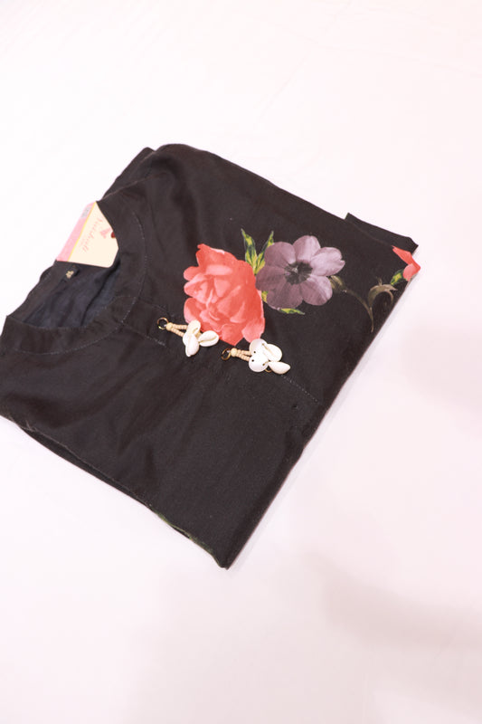 Span Black Colour Kurthi Set - Vaishali Silks