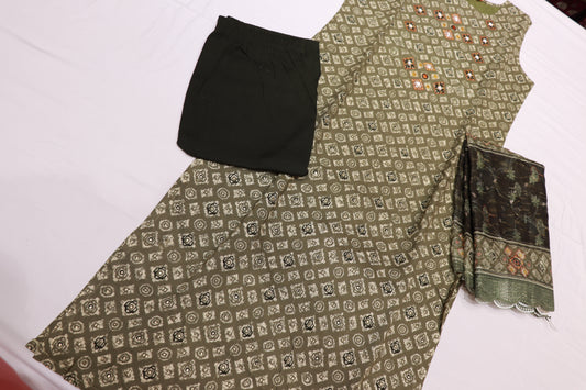 Cotton Green Colour  Kurthi  Set