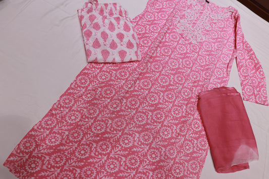 Cottton pink Colour  Kurthi  Set