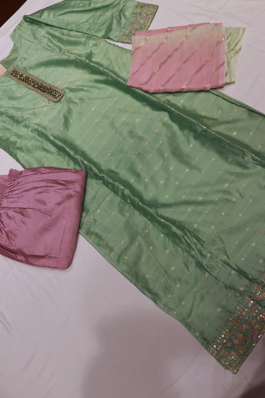 Cotton Green Colour Kurthi Set
