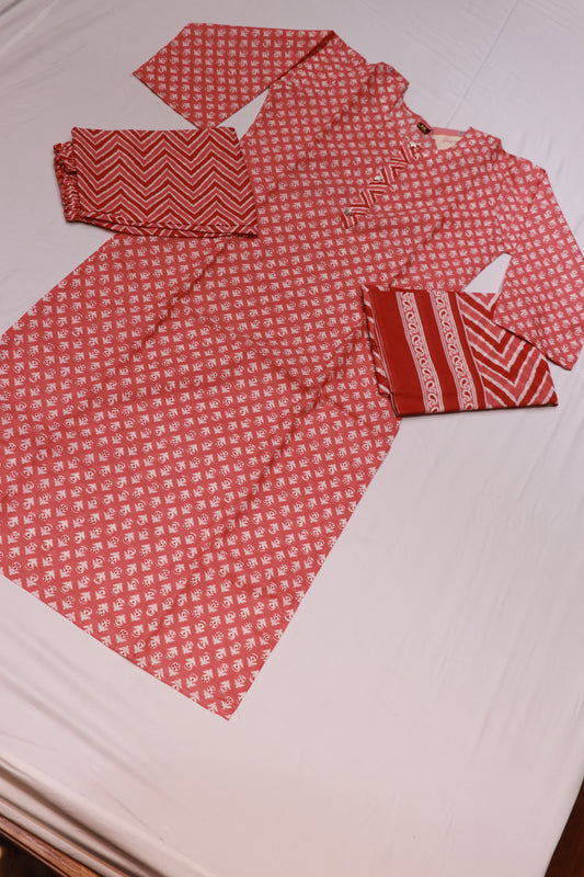 Cotton  Light  Orange  Colour Kurthi  Set