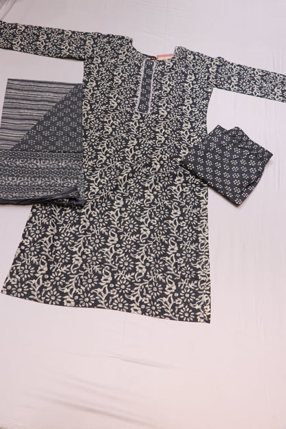 Cotton  Gray  Colour Kurthi  Set