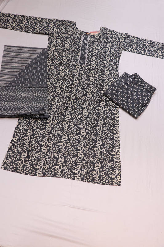 Cotton  Gray  Colour Kurthi  Set