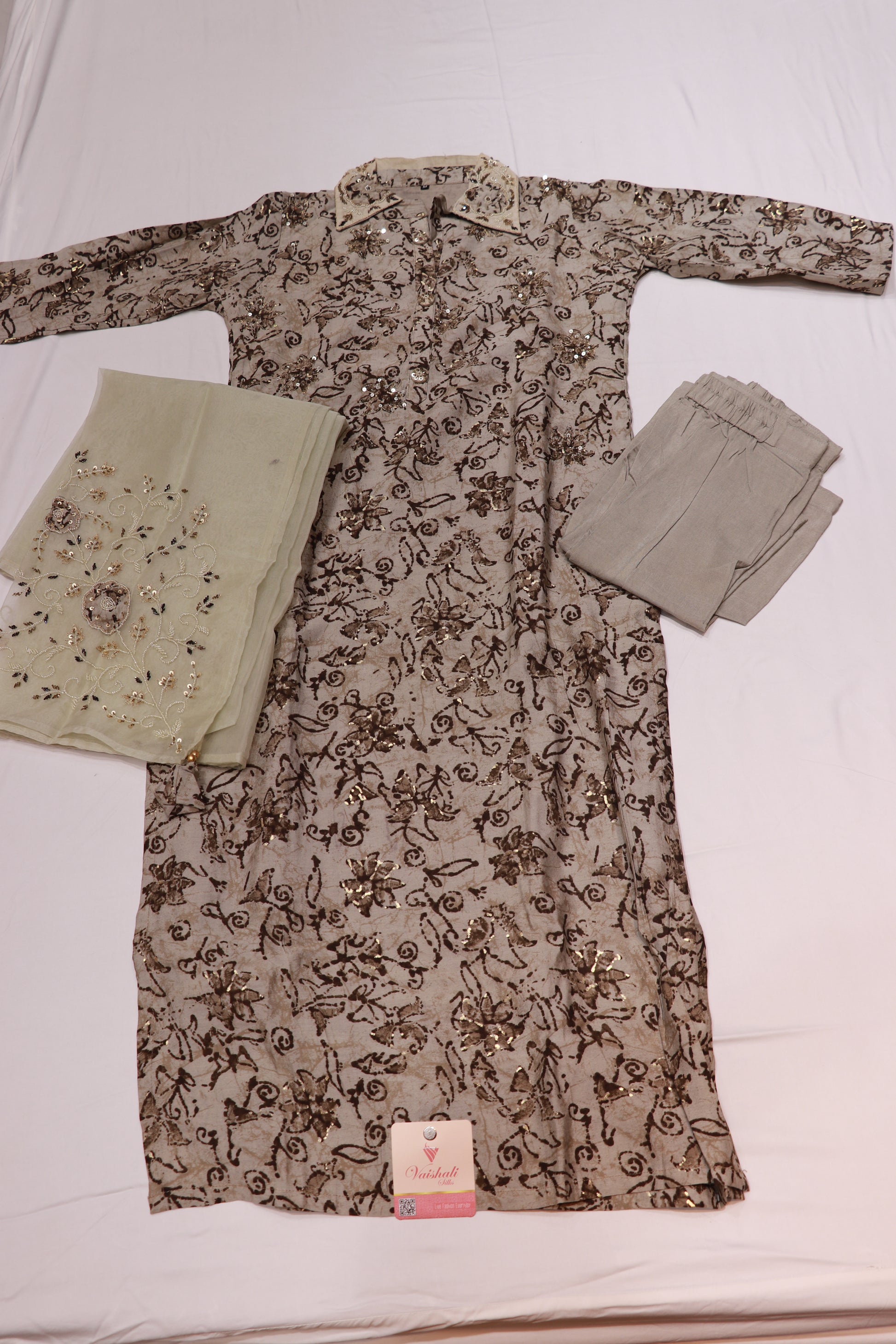Cotton Gray  Colour  Kurthi  Set - Vaishali Silks