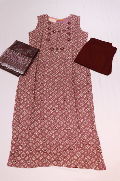 Cotton Mearun Colour  Kurthi Set - Vaishali Silks