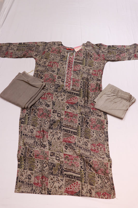 Maslin Gray  Colour Kurthi  Set