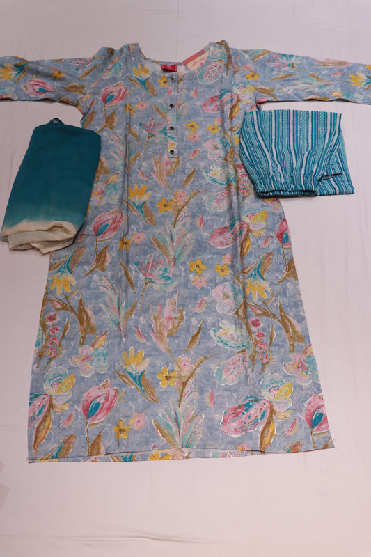 Maslin  Blue  colour  Kurthi Set