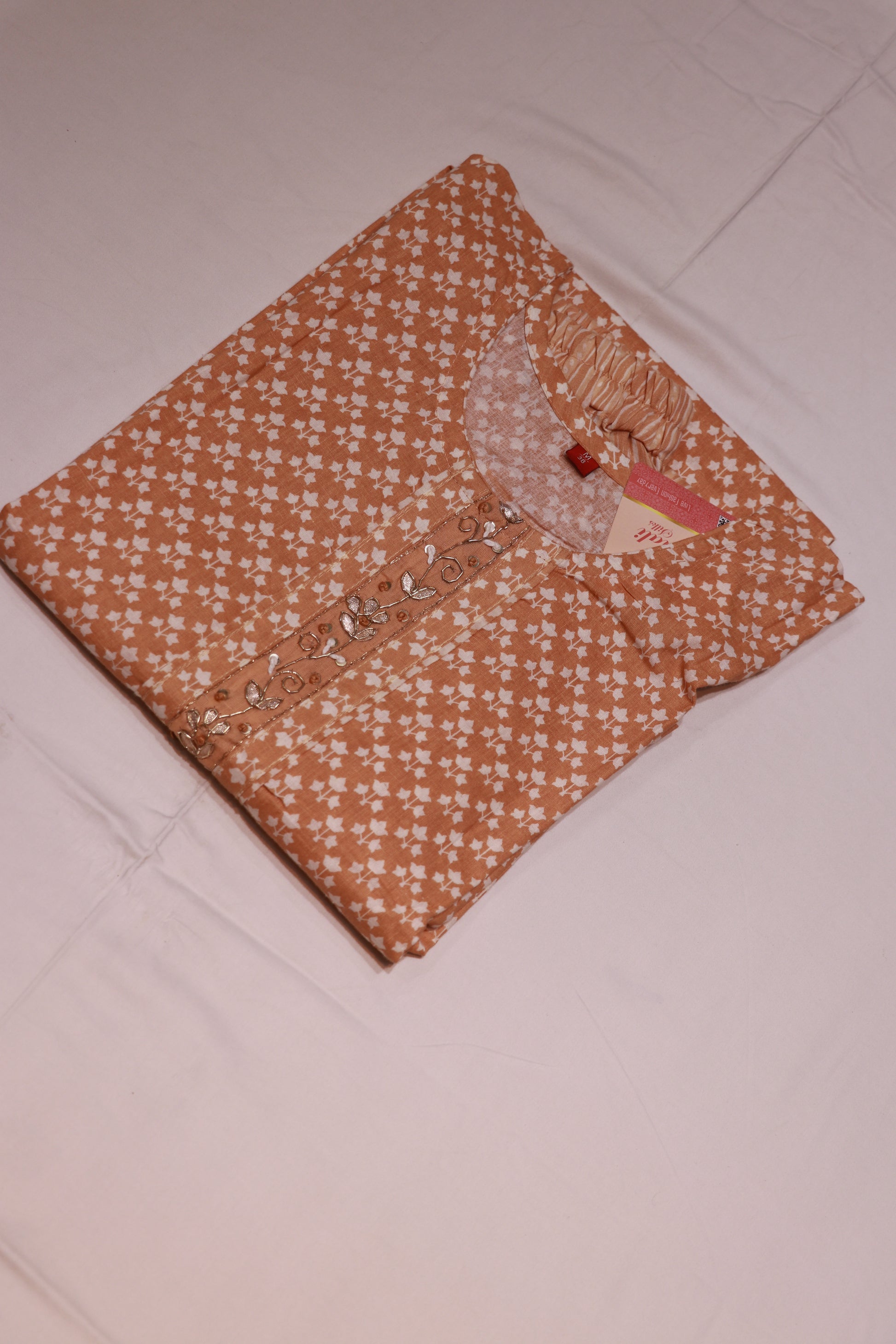 Cotton Light Brown  Colour  Kurthi set - Vaishali Silks
