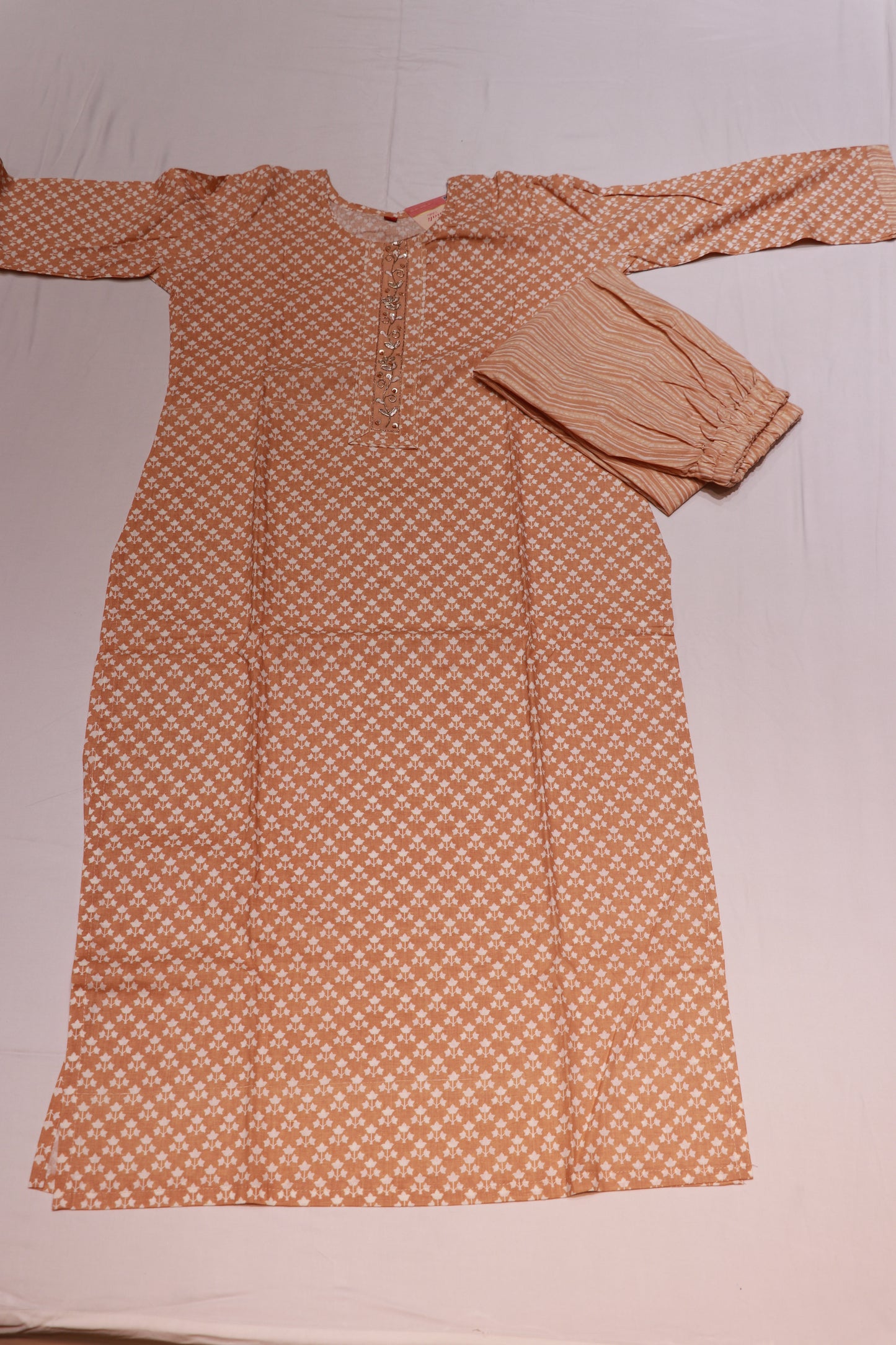 Cotton Light Brown  Colour  Kurthi set - Vaishali Silks