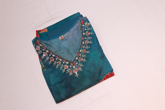 Cotton  Blue  Colour  Kurthi set