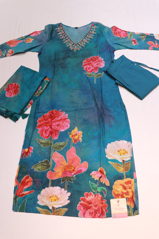 Cotton  Blue  Colour  Kurthi set
