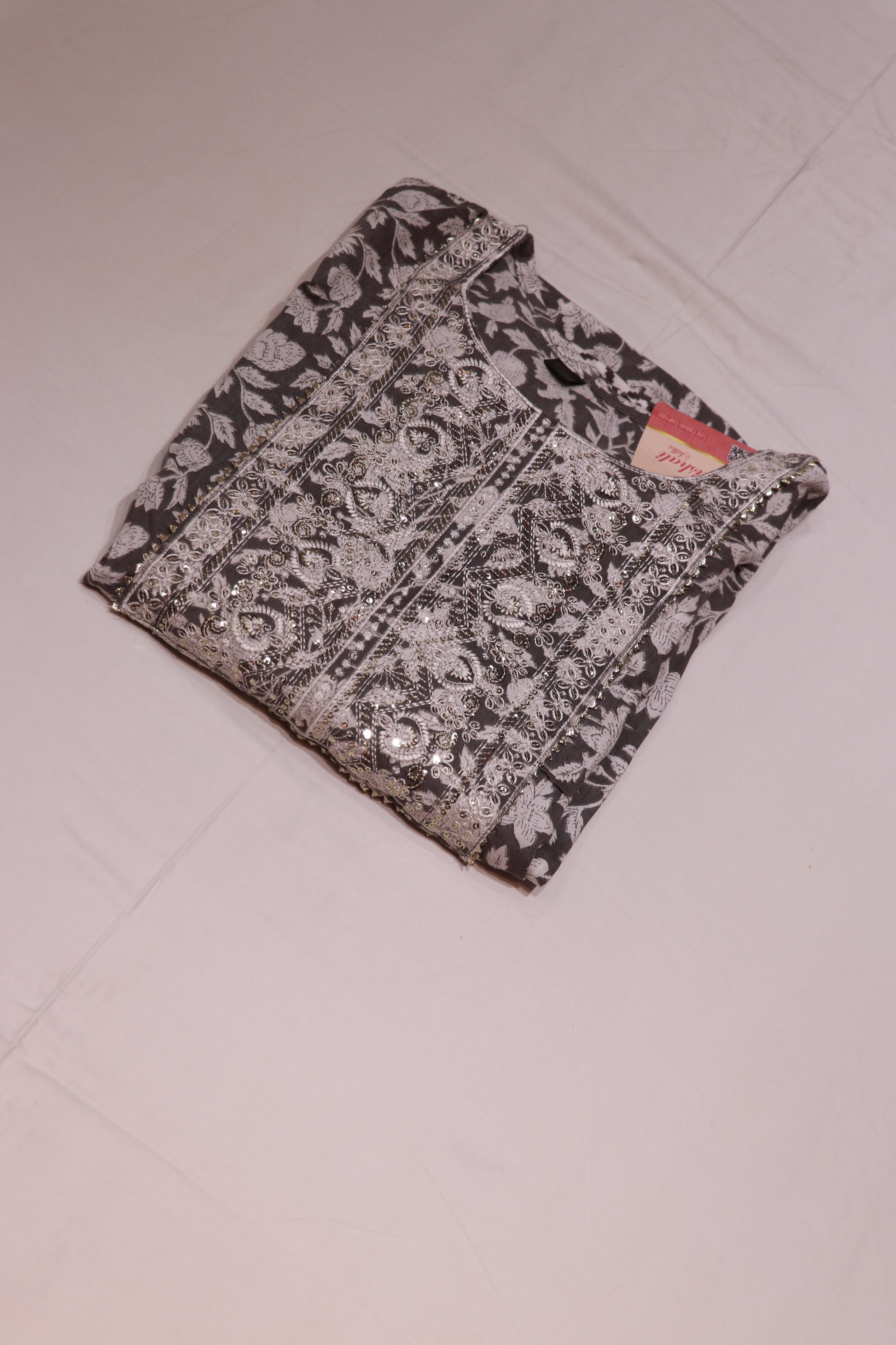 Cotton Gray Colour   Kurthi set - Vaishali Silks