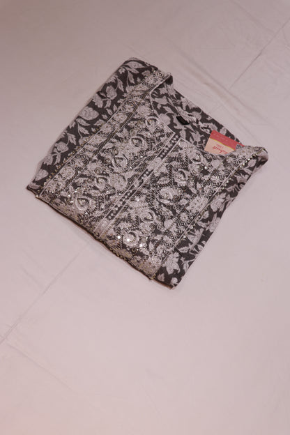 Cotton Gray Colour   Kurthi set - Vaishali Silks