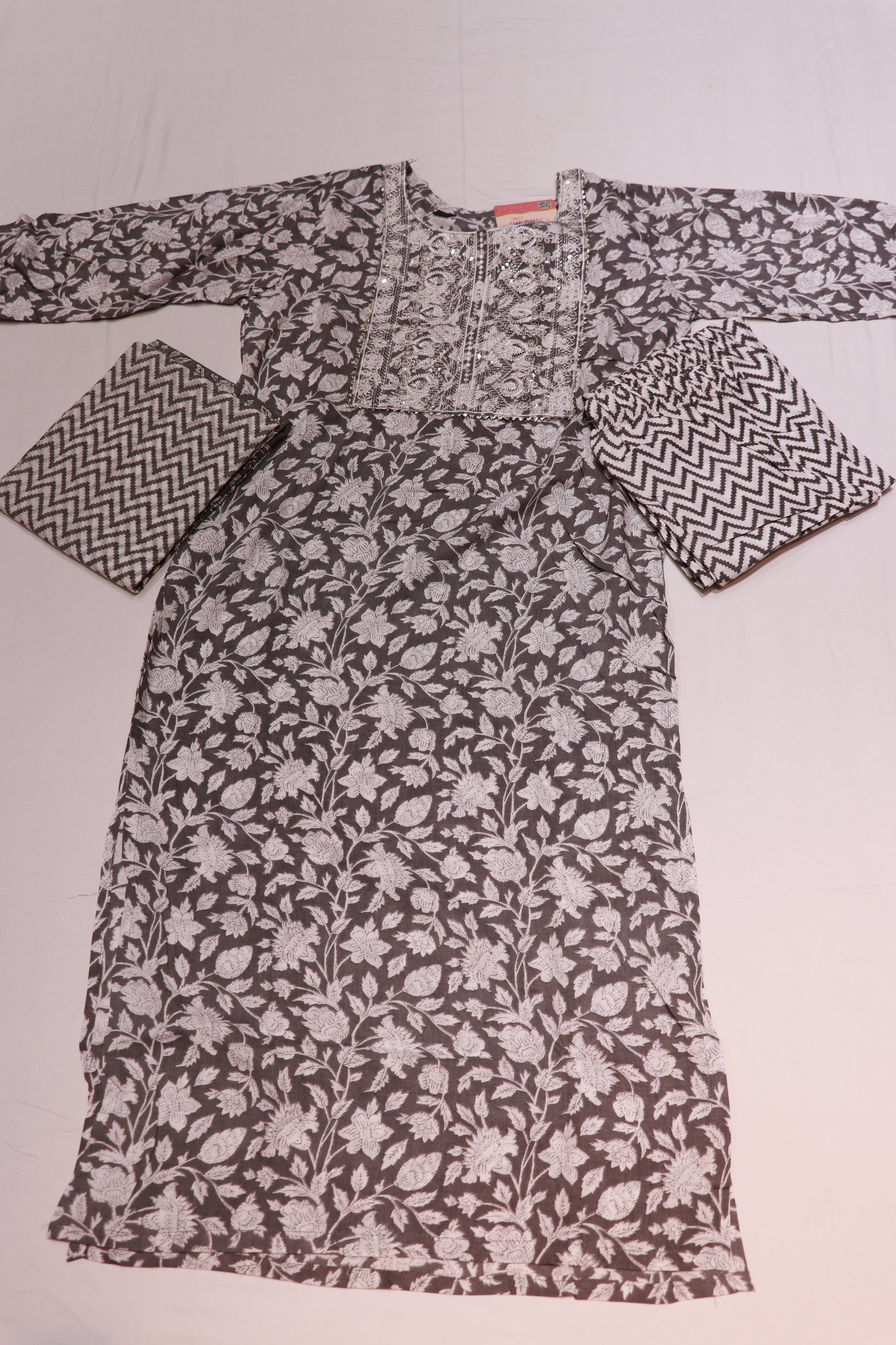 Cotton Gray Colour   Kurthi set - Vaishali Silks