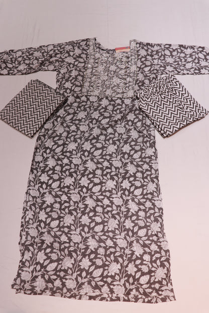 Cotton Gray Colour   Kurthi set - Vaishali Silks