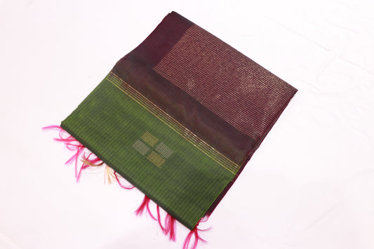 Silk Cotton Saree Green With  Voilet Colour - Vaishali Silks