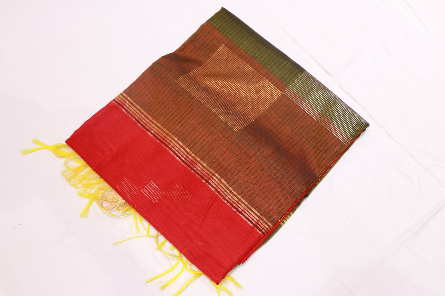 Silk  Cotton  Saree  Red With  Green Colour - Vaishali Silks