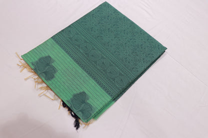 Silk  Cotton saree Green  Colour