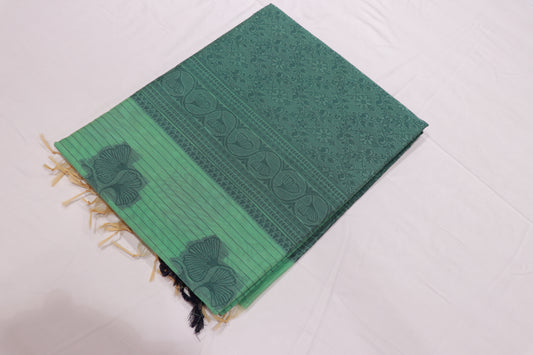 Silk  Cotton saree Green  Colour