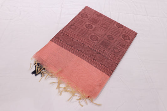 Silk Cotton Saree Light Orang  Colour