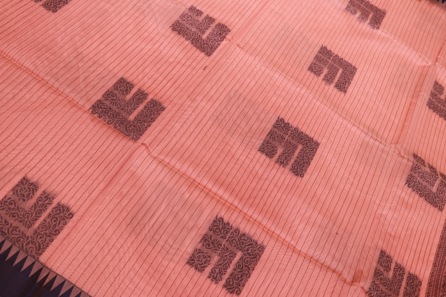 Silk Cotton Saree Light Orang  Colour
