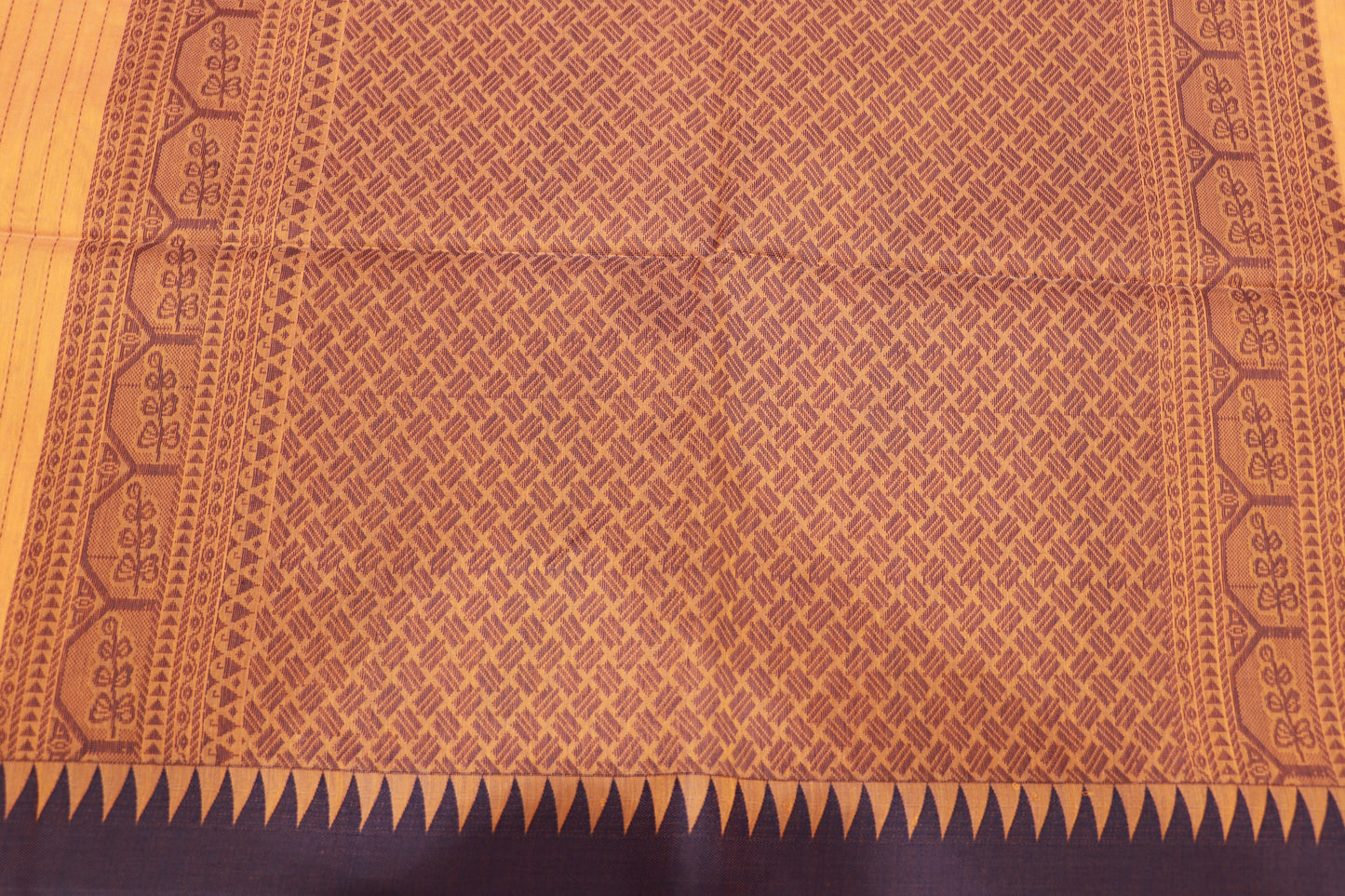 Silk Cotton Saree  Violet With Mustard Colour - Vaishali Silks