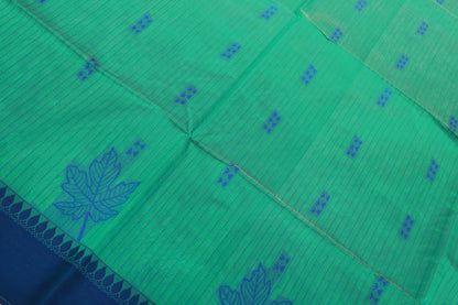 Silk  Cotton  SAree  Green  With Blue Colour