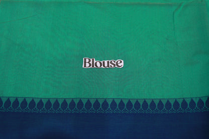 Silk  Cotton  SAree  Green  With Blue Colour