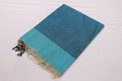 Silk Cotton Saree Sky Blue Colour