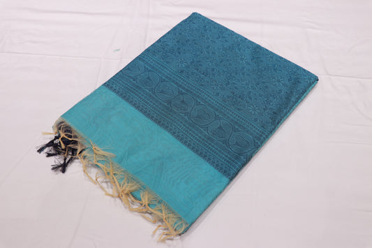 Silk Cotton Saree Sky Blue Colour