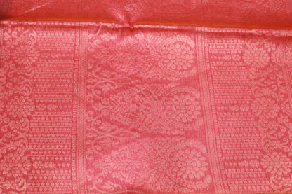 Silk  Cotton Saree  Peach With Green - Vaishali Silks