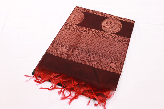 Silk Cotton Saree  Green  With  Brown Colour - Vaishali Silks