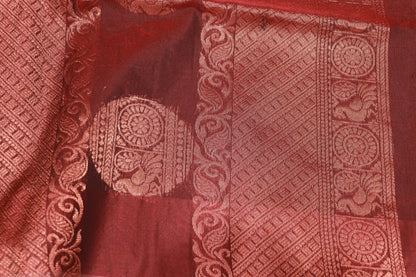 Silk Cotton Saree  Green  With  Brown Colour - Vaishali Silks