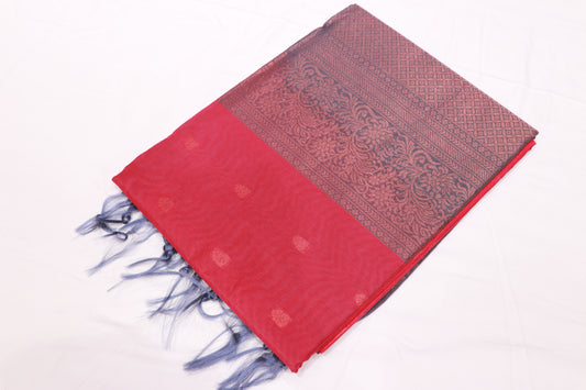 Silk Cotton Saree Pink  With Grey Colour - Vaishali Silks