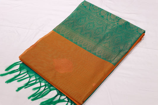 Silk Cotton  Saree  Yellow With  Ramar Green Collour - Vaishali Silks